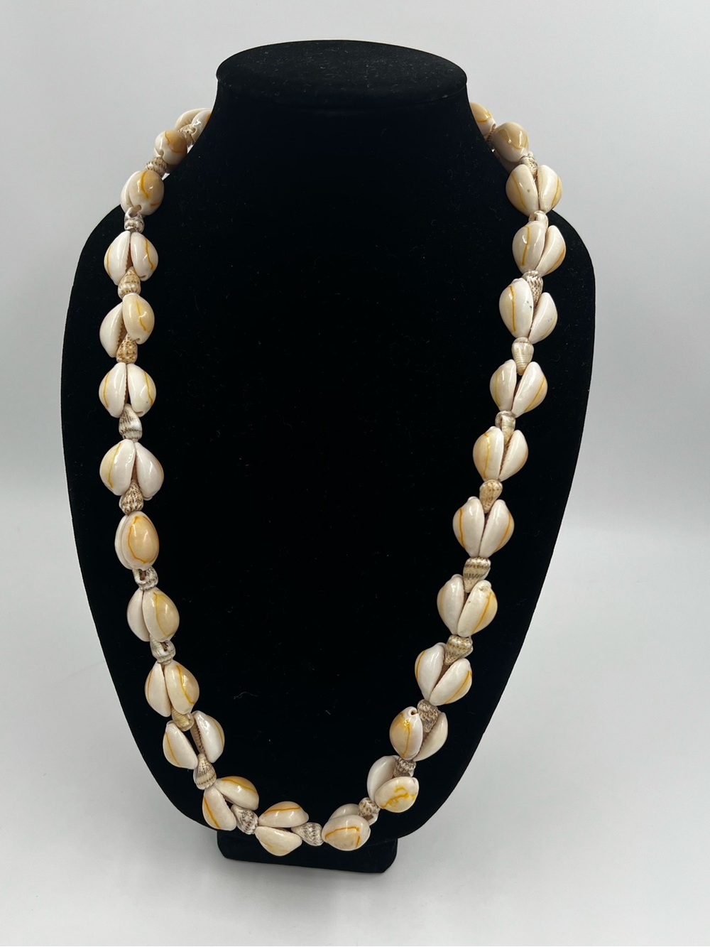 Vintage Cowrie Shell & Speckled Cone Shell Lei Necklace Hawaiian 32” Long